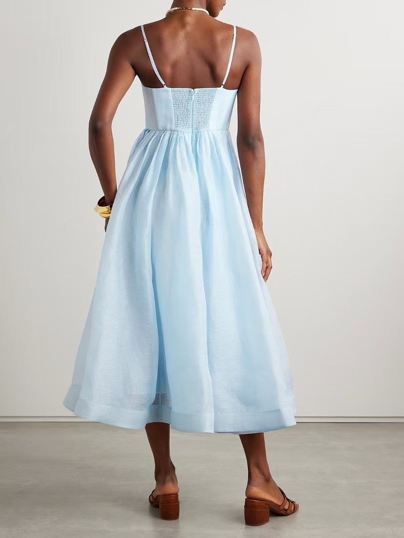 Robe midi Zimmermann en mélange de lin et de soie avec décolleté plongeant