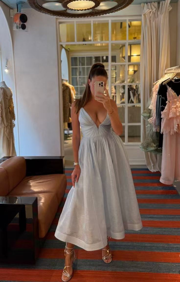 Robe midi Zimmermann en mélange de lin et de soie avec décolleté plongeant