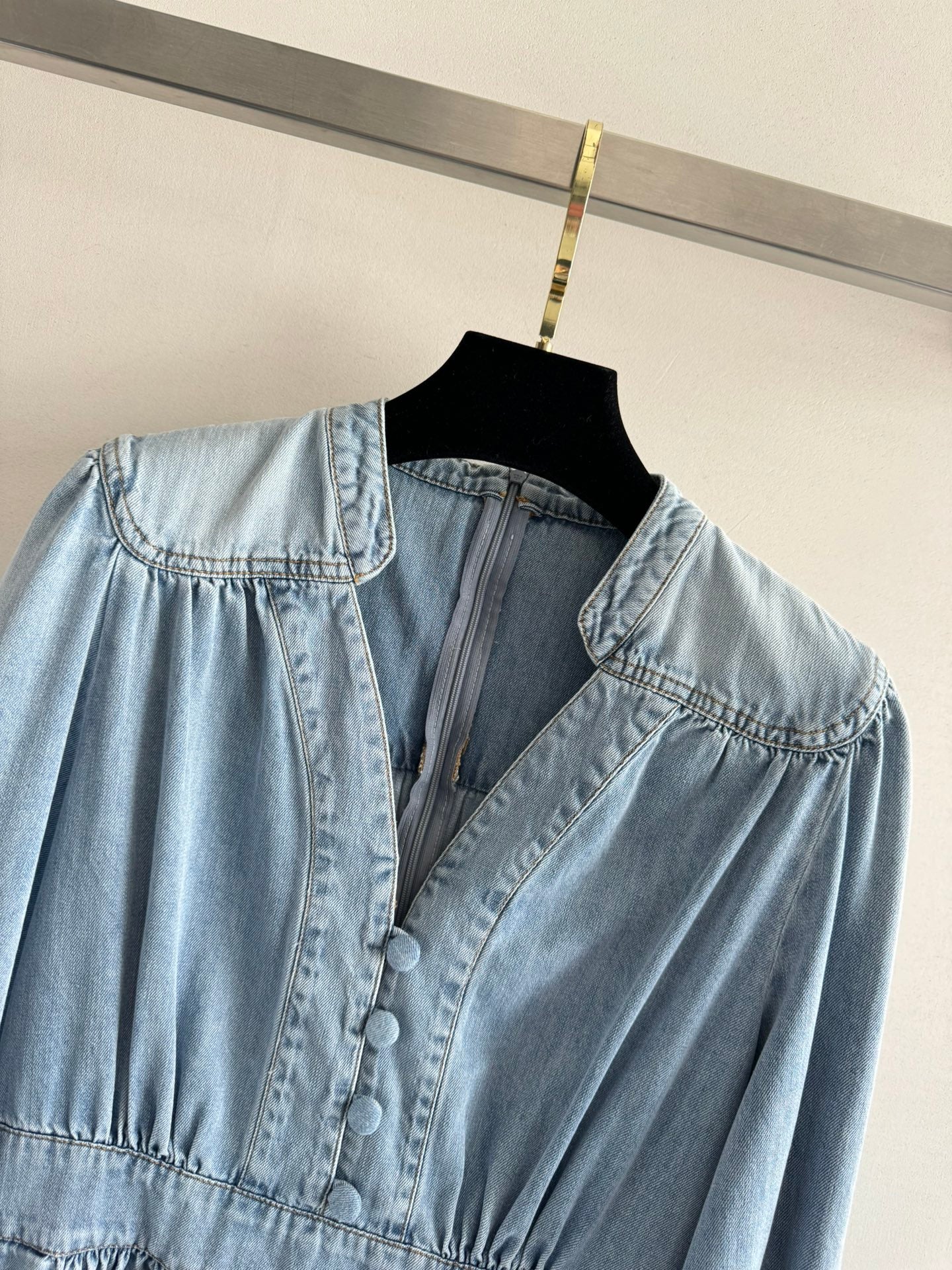 Zimmermann Vintage Wash Denim V-Neck Midi Dress