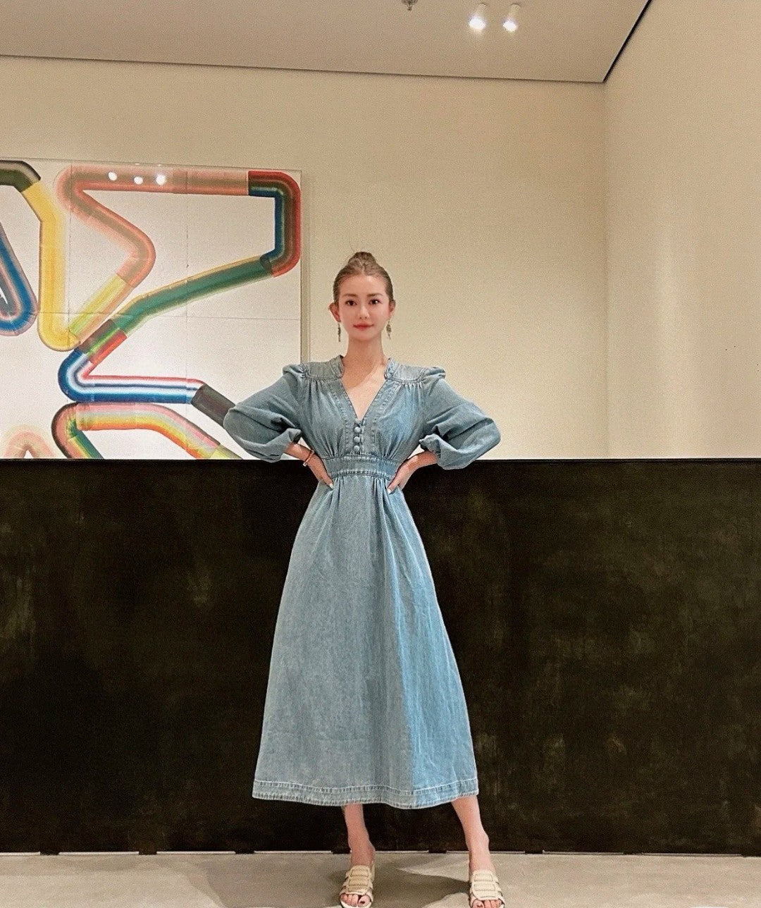 Zimmermann Vintage Wash Denim V-Neck Midi Dress
