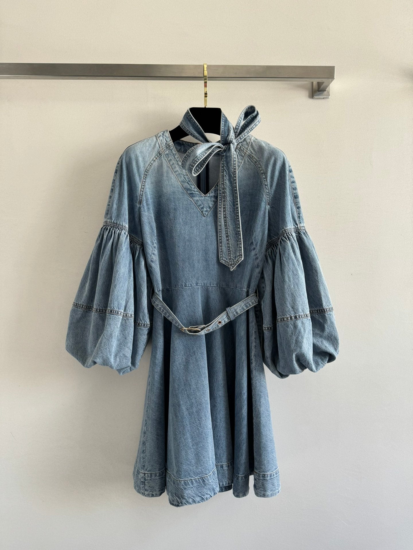 Zimmermann Washed Denim Puff Sleeve Mini Dress