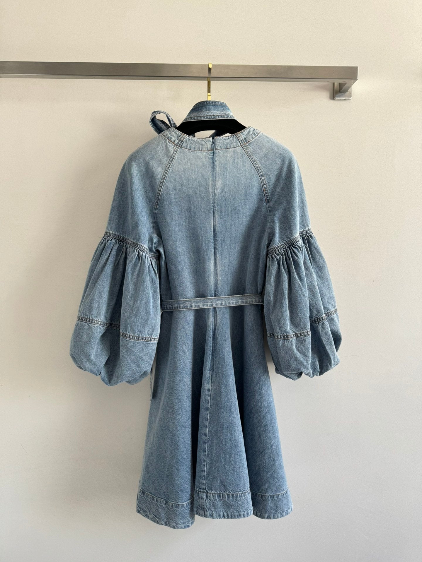 Zimmermann Washed Denim Puff Sleeve Mini Dress