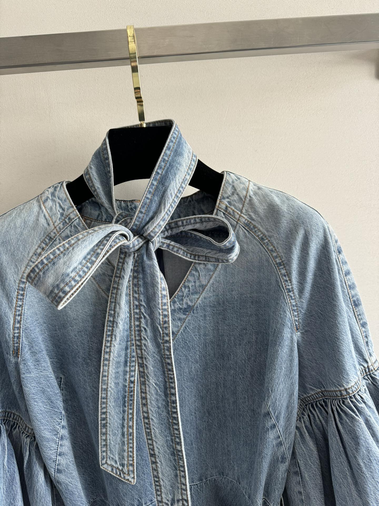 Zimmermann Washed Denim Puff Sleeve Mini Dress