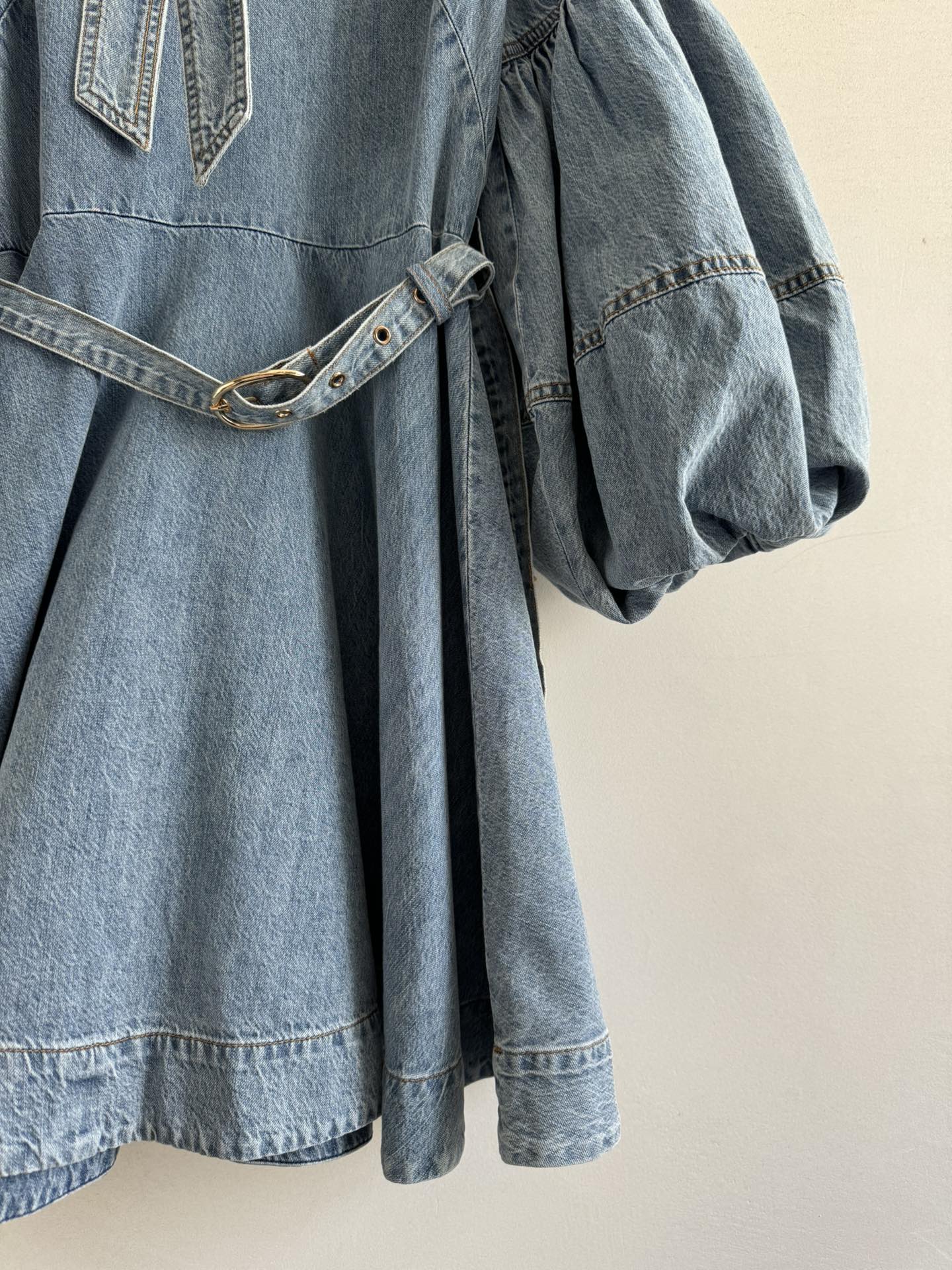 Zimmermann Washed Denim Puff Sleeve Mini Dress