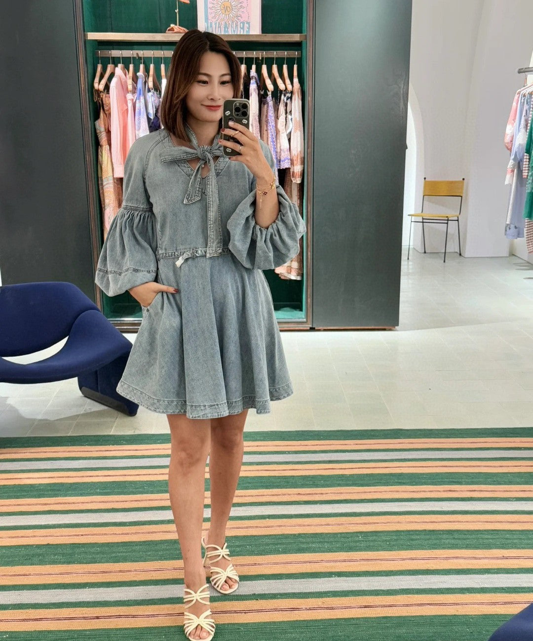 Zimmermann Washed Denim Puff Sleeve Mini Dress