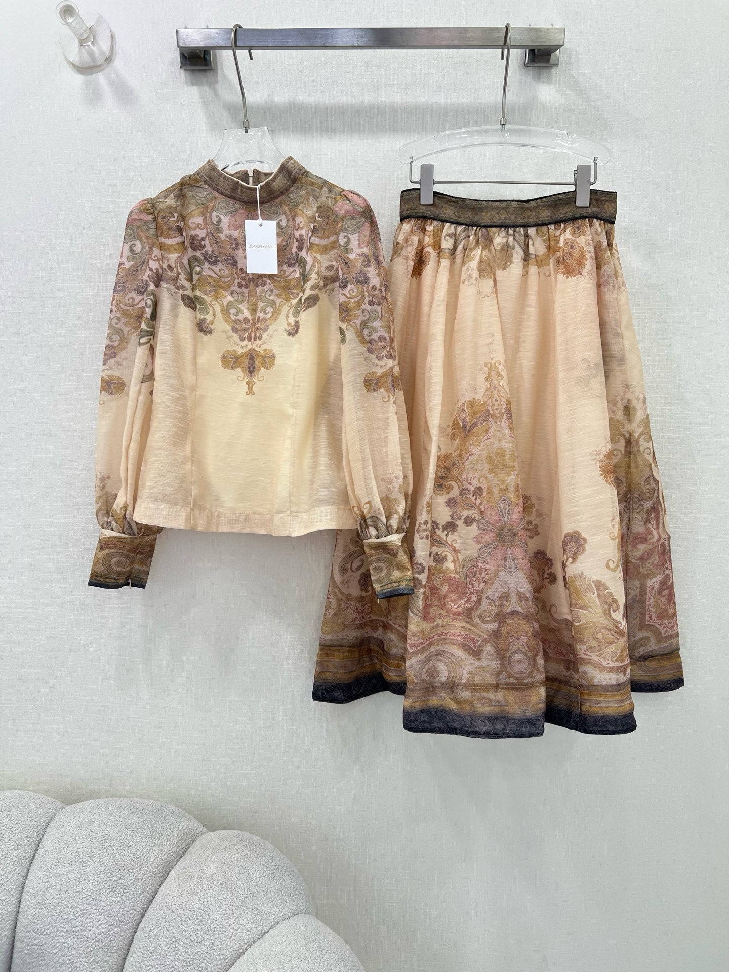 Zimmermann Explorer Printed Blouse & High-Waisted Skirt Set