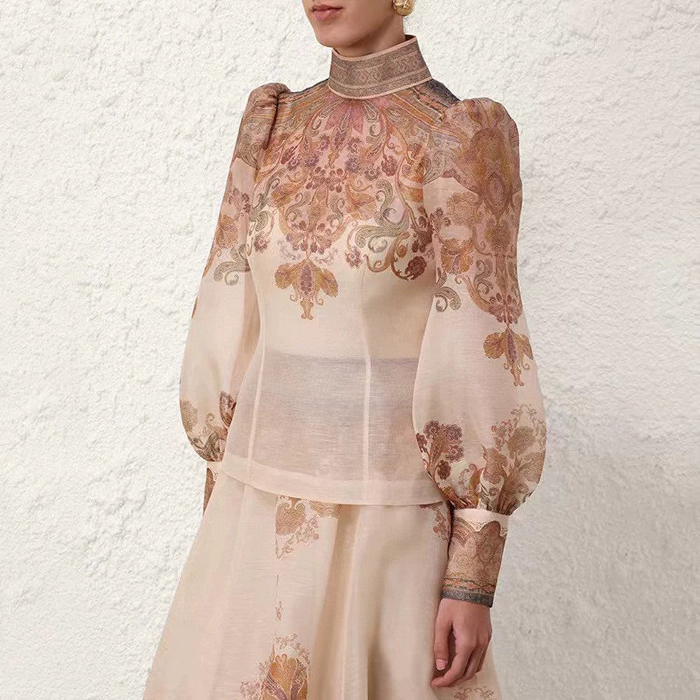 Zimmermann Explorer Printed Blouse & High-Waisted Skirt Set