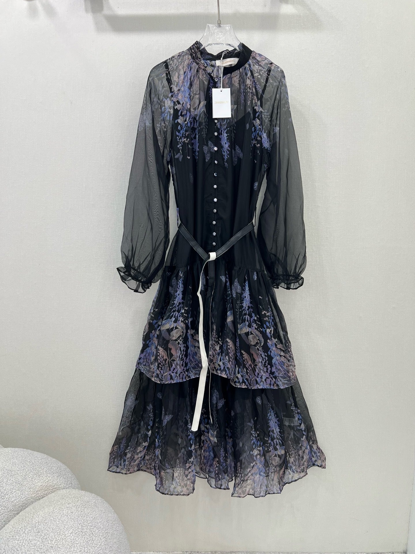 Zimmermann Violet Print Tiered Tulle Dress with Inner Slip