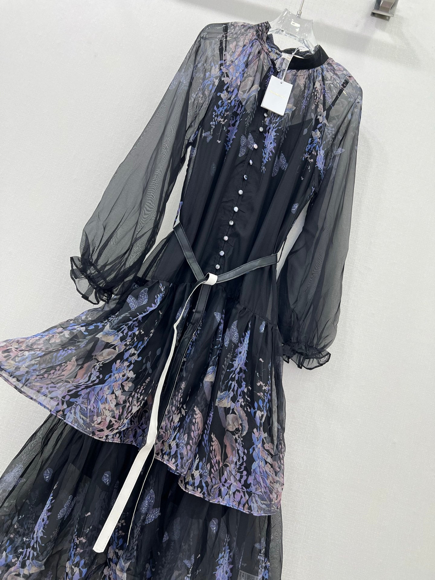 Zimmermann Violet Print Tiered Tulle Dress with Inner Slip