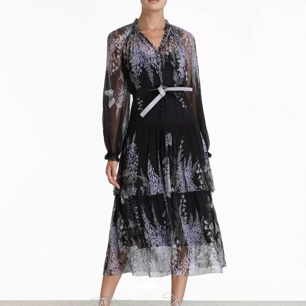 Zimmermann Violet Print Tiered Tulle Dress with Inner Slip