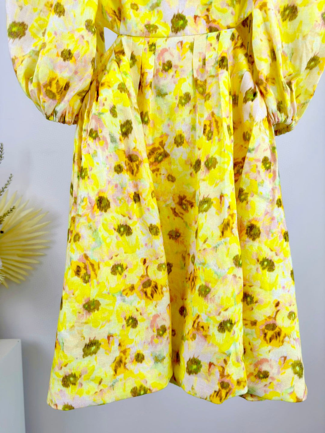 Zimmermann Lightburst Floral Puff Sleeve Linen Mini Dress – Yellow & Pink