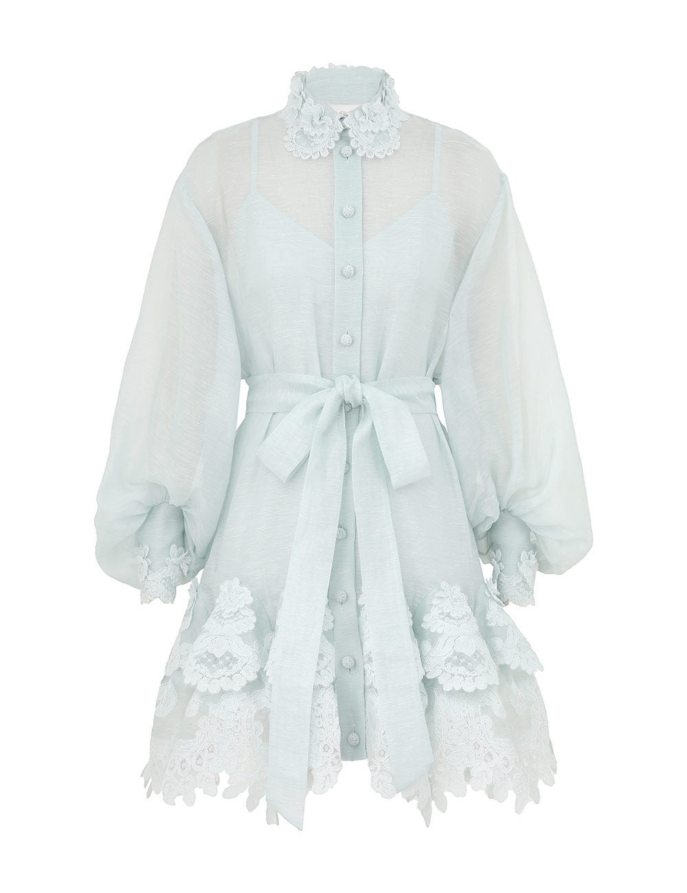 Zimmermann 2025 CRUSH Lace Trim Mini Dress in Ice Blue
