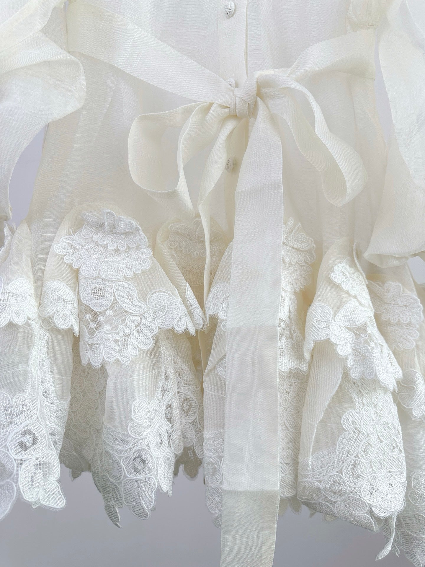 Zimmermann CRUSH Embroidered Lace Hem Shirt Dress in Ivory