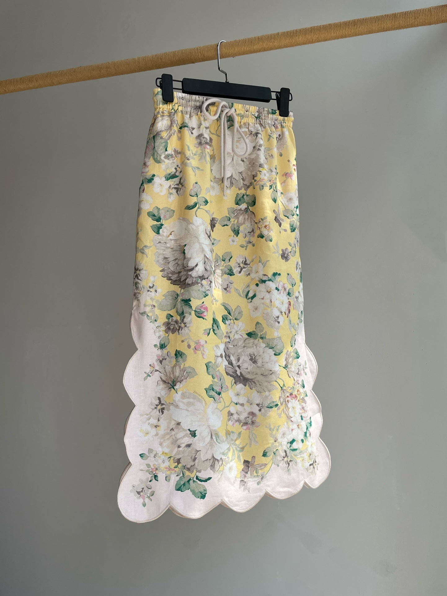 Zimmermann Scalloped Floral Midi Skirt in Yellow