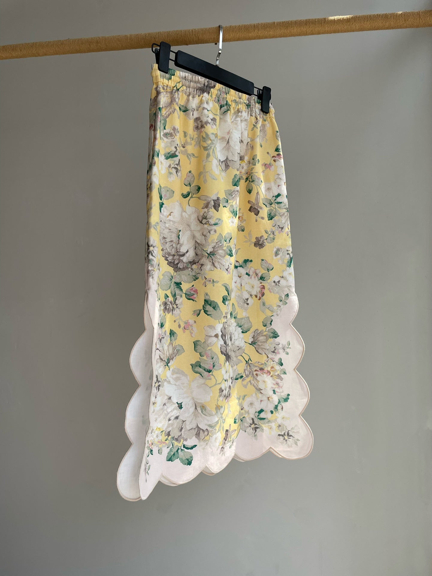 Zimmermann Scalloped Floral Midi Skirt in Yellow
