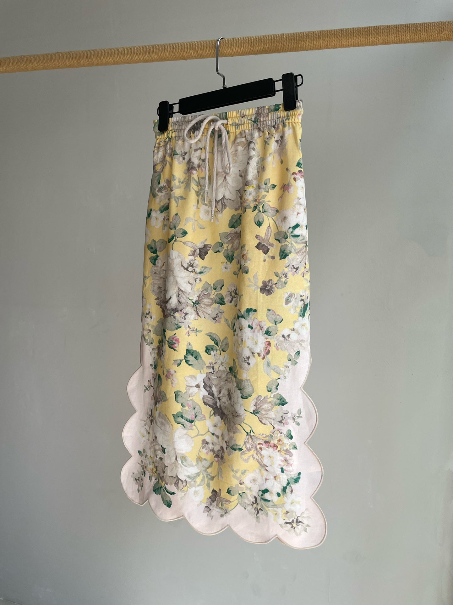 Zimmermann Scalloped Floral Midi Skirt in Yellow