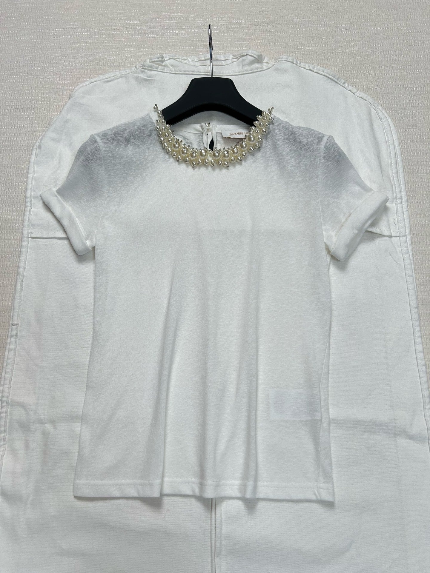 Zimmermann White Linen T-Shirt with Back Button Closure
