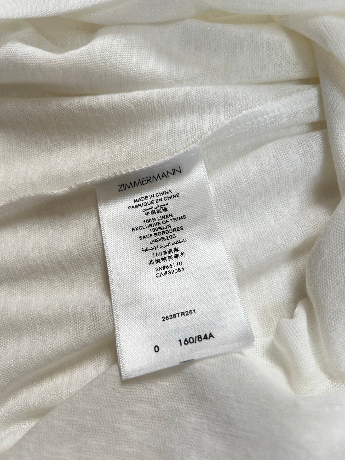 Zimmermann White Linen T-Shirt with Back Button Closure