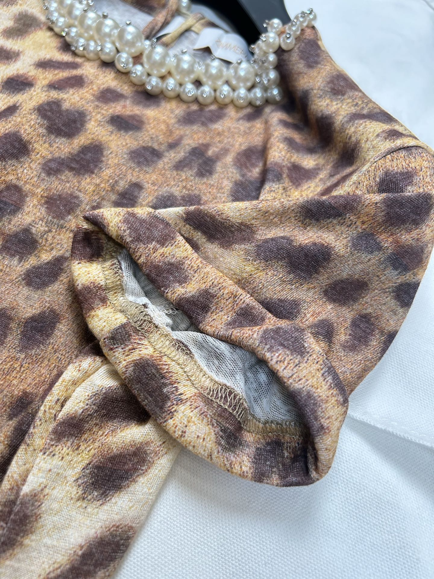 Zimmermann Leopard Print Linen T-Shirt with Pearl Embellished Collar