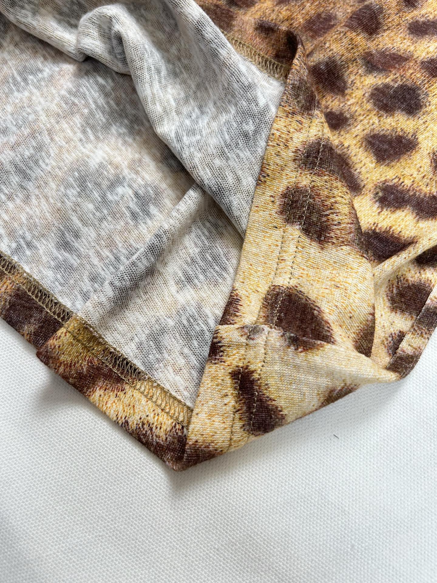 Zimmermann Leopard Print Linen T-Shirt with Pearl Embellished Collar