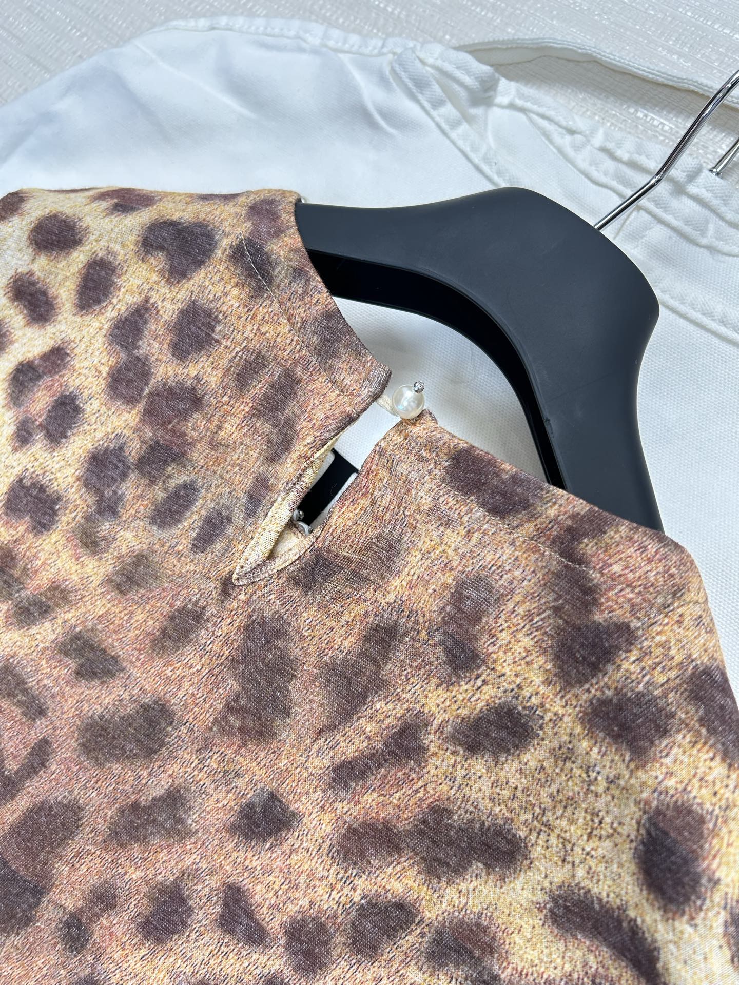 Zimmermann Leopard Print Linen T-Shirt with Pearl Embellished Collar