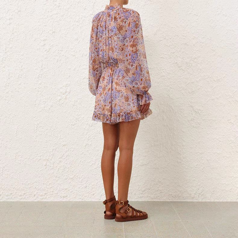 Zimmermann "Dawning" Floral Ruffle Long Sleeve Romper