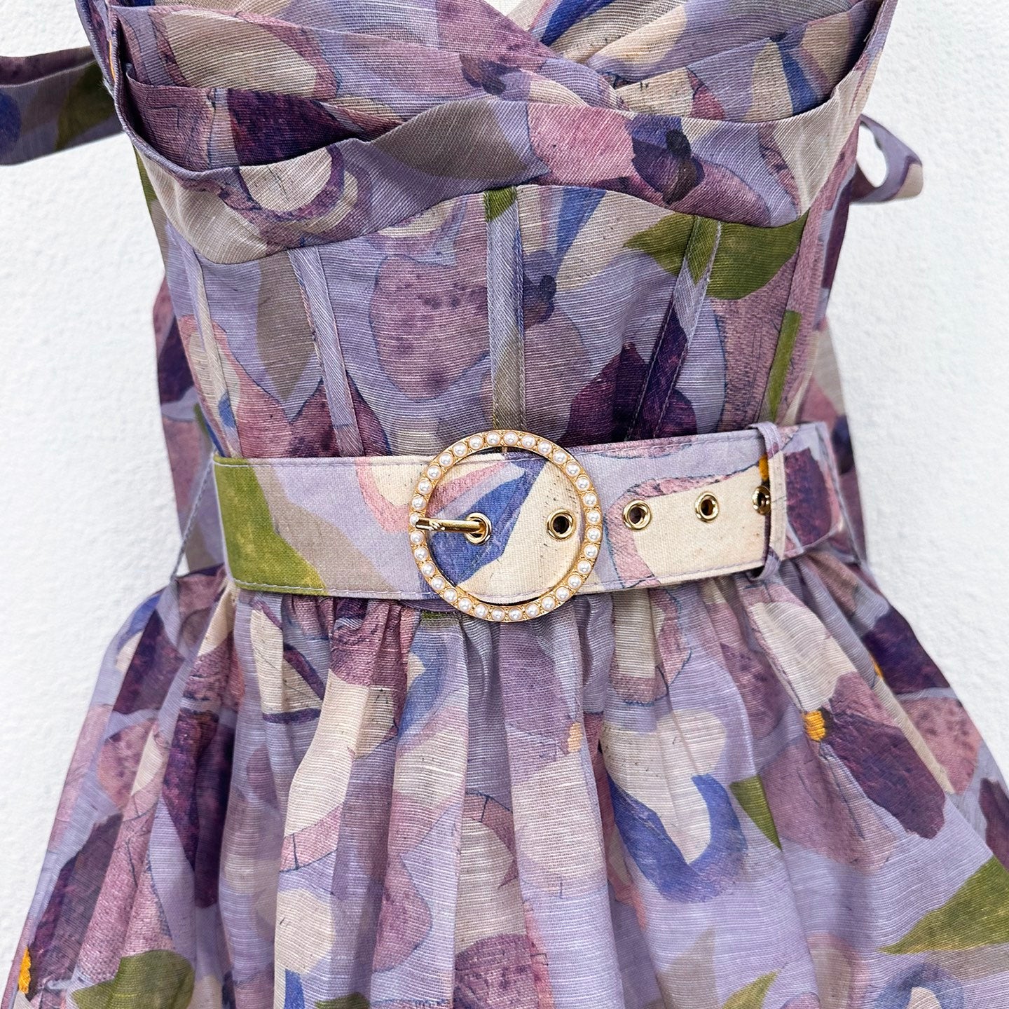 Zimmermann Purple Floral Belted Linen-Silk Mini Dress