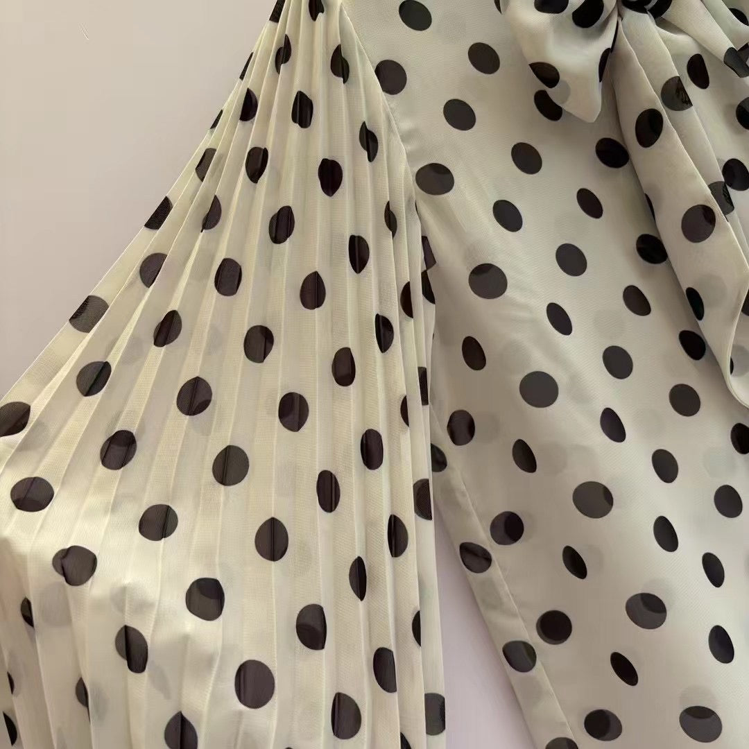 Zimmermann Cream Polka Dot Bow Blouse & Pleated Midi Skirt Set