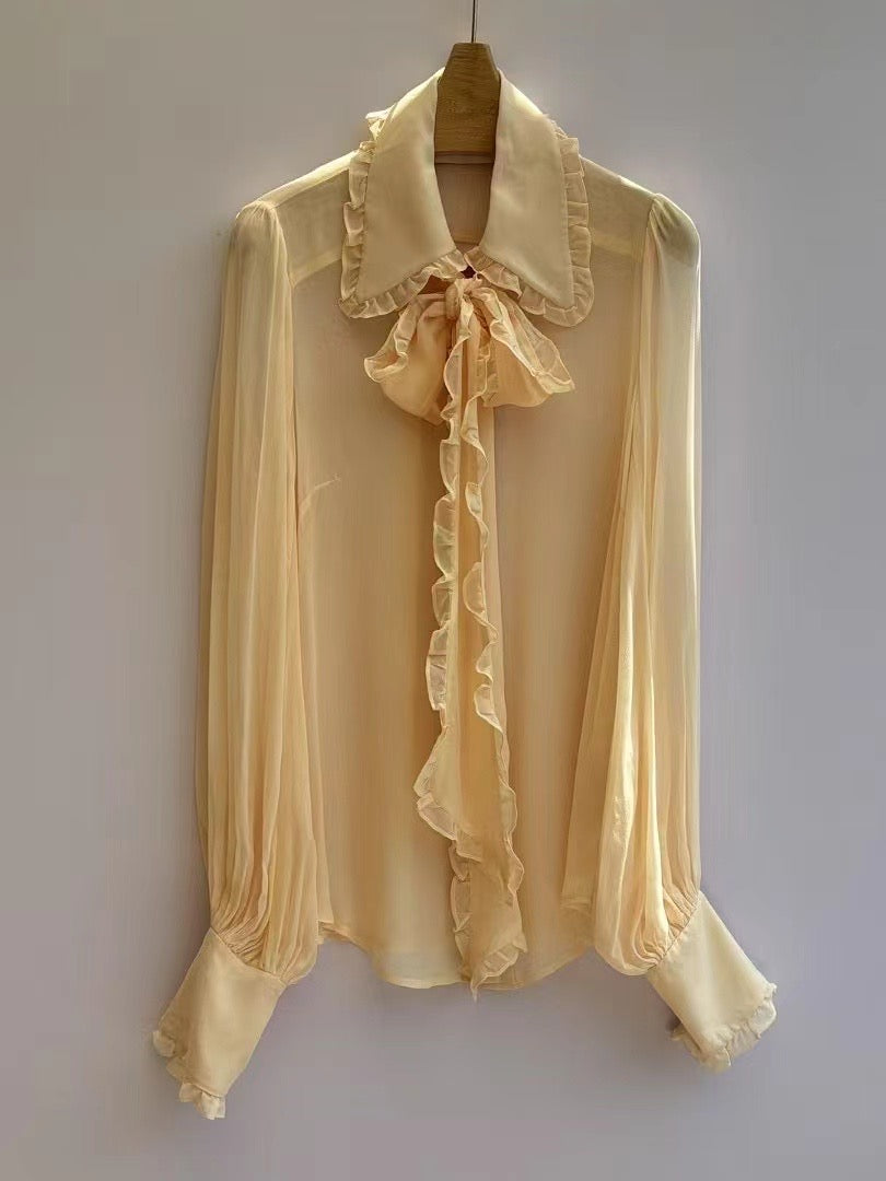 Zimmermann Sheer Lantern Sleeve Blouse with Detachable Ruffle Bow