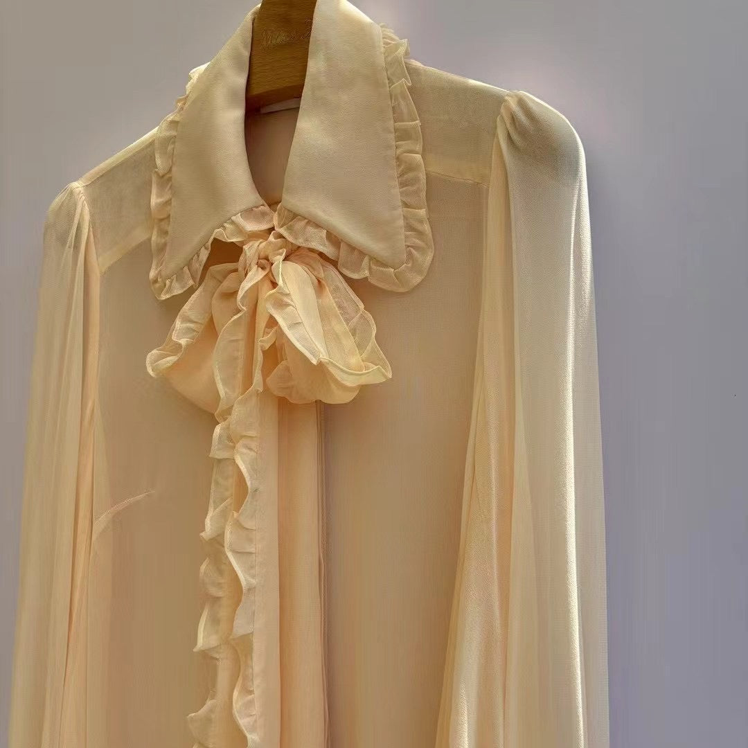 Zimmermann Sheer Lantern Sleeve Blouse with Detachable Ruffle Bow