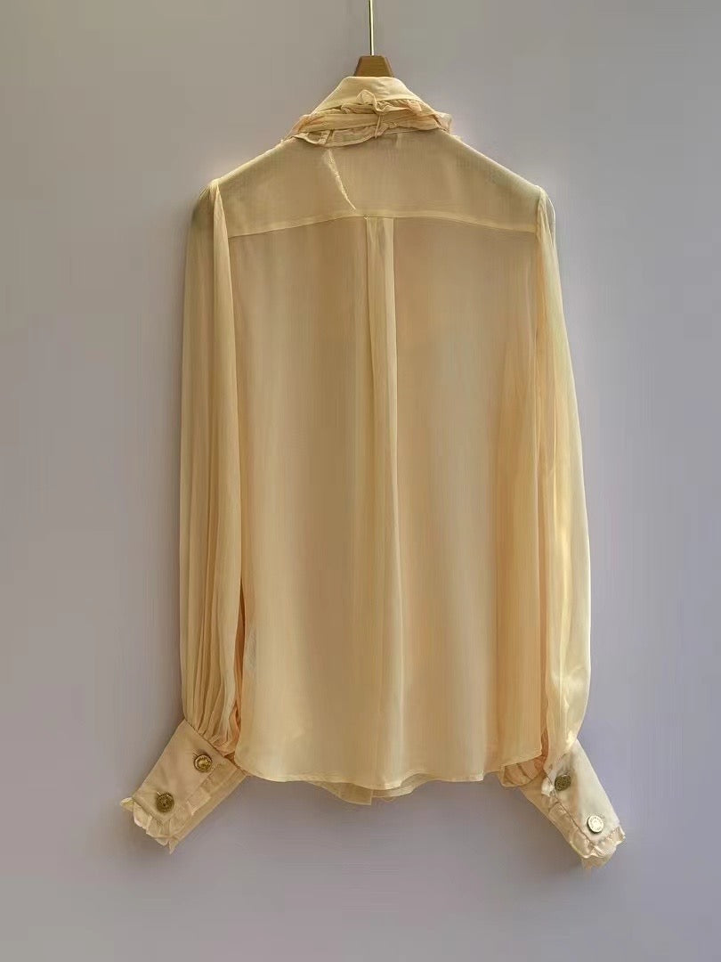 Zimmermann Sheer Lantern Sleeve Blouse with Detachable Ruffle Bow