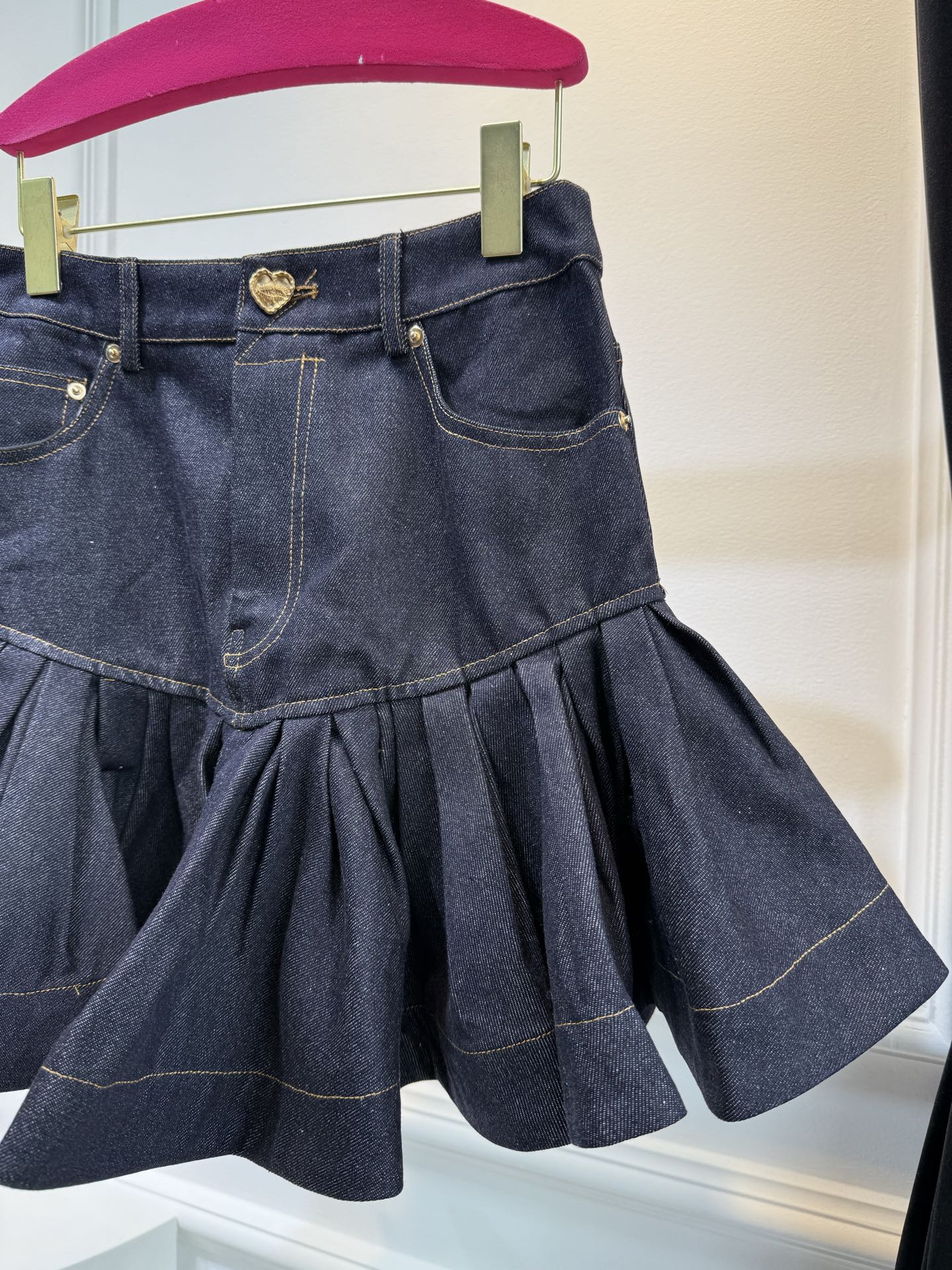 Zimmermann Pleated Ruffle Hem Denim Mini Skirt