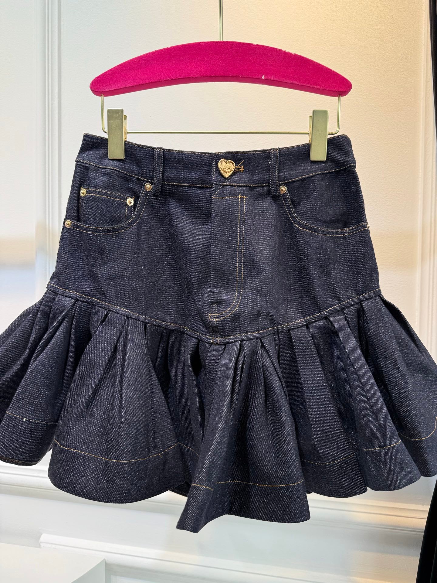 Zimmermann Pleated Ruffle Hem Denim Mini Skirt