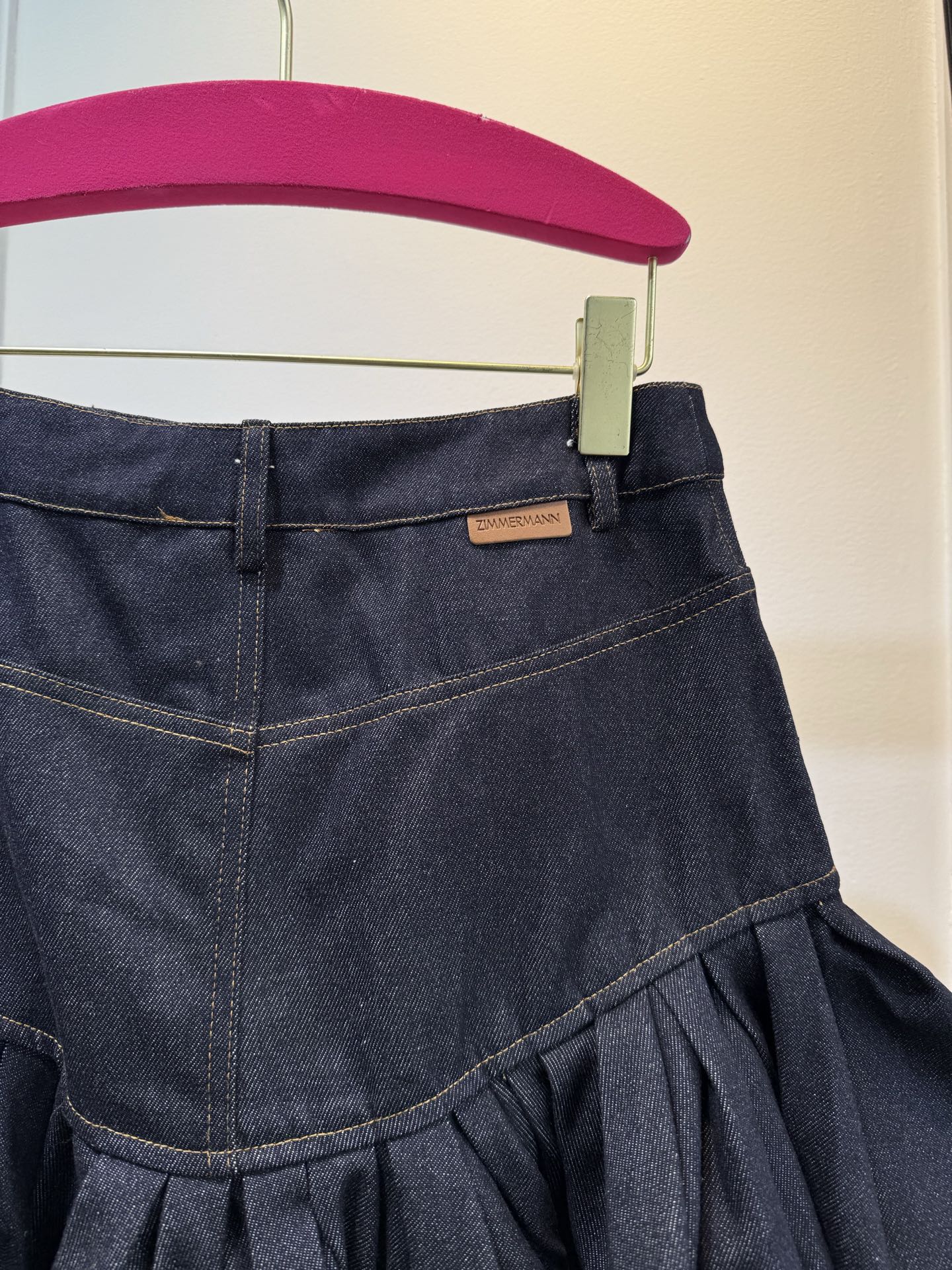 Zimmermann Pleated Ruffle Hem Denim Mini Skirt