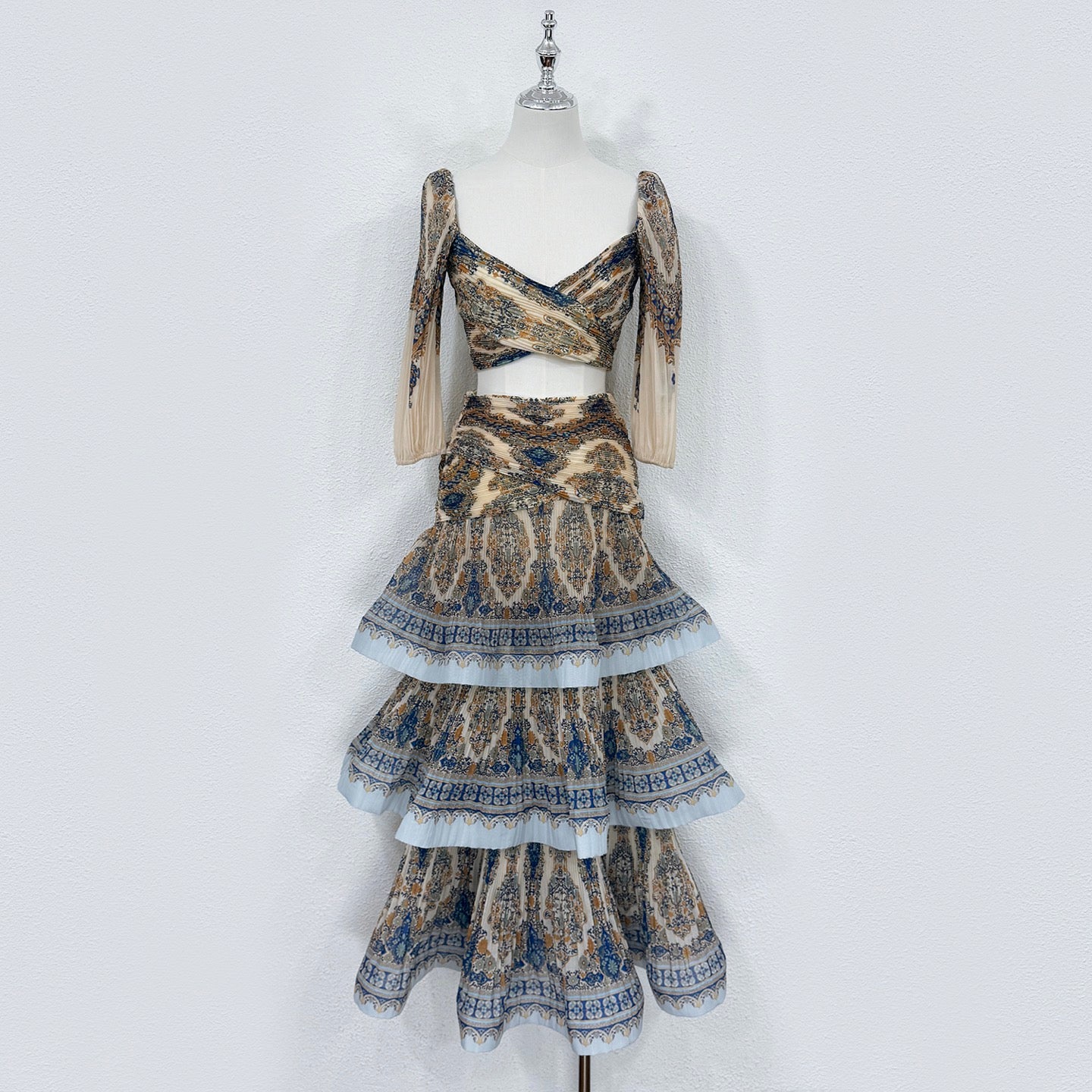 Zimmermann Pleated Crop Top and Tiered Maxi Skirt Set