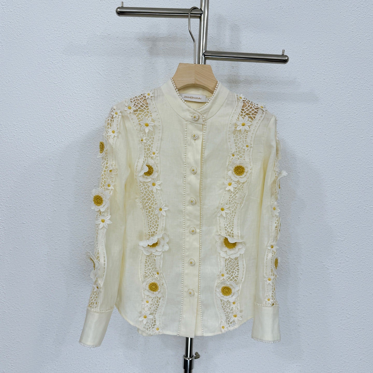 Zimmermann Embroidered Linen Top and Shorts Set with 3D Floral Details
