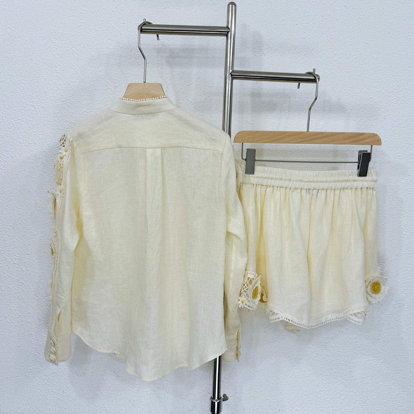 Zimmermann Embroidered Linen Top and Shorts Set with 3D Floral Details