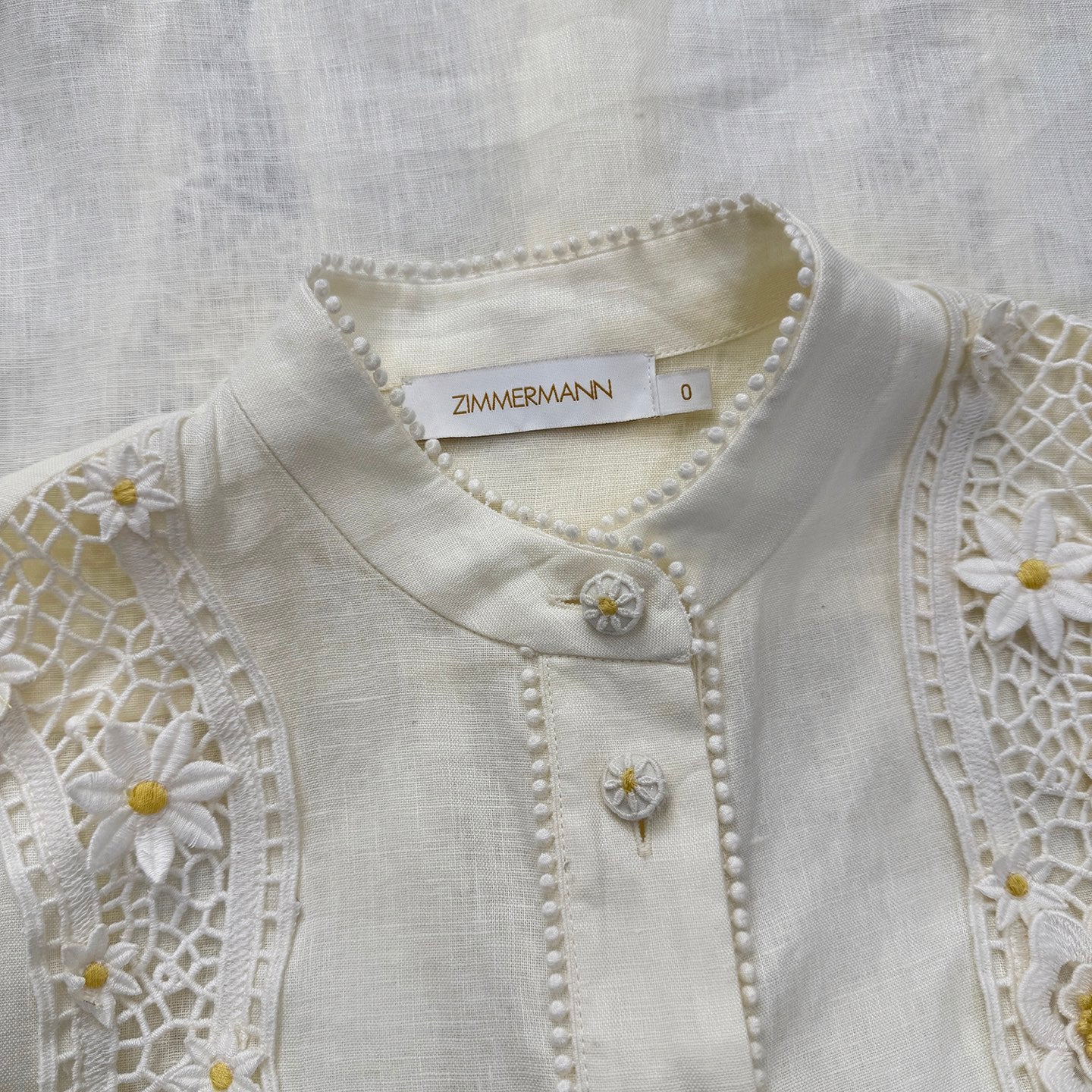 Zimmermann Embroidered Linen Top and Shorts Set with 3D Floral Details