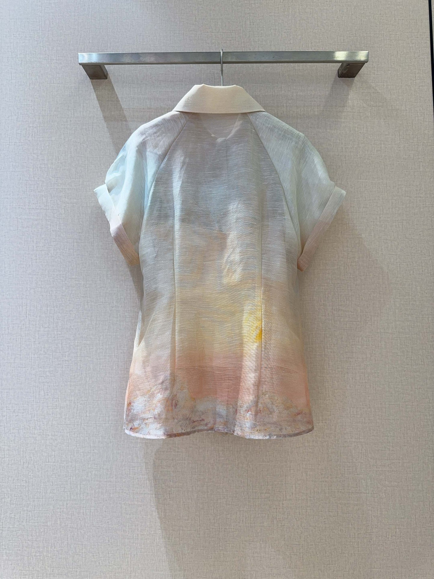 Zimmermann Guava Seascape Linen-Silk Shirt with Shell Button Detail