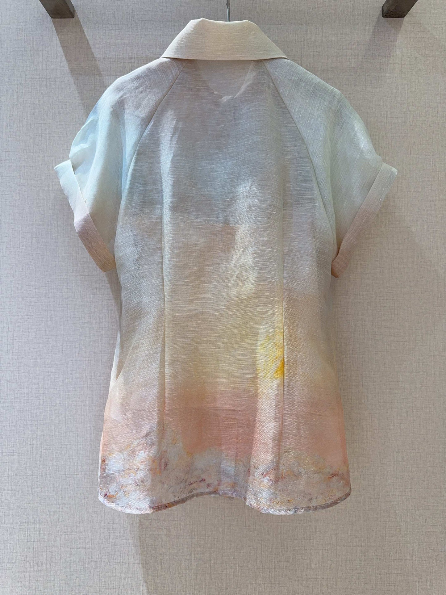 Zimmermann Guava Seascape Linen-Silk Shirt with Shell Button Detail