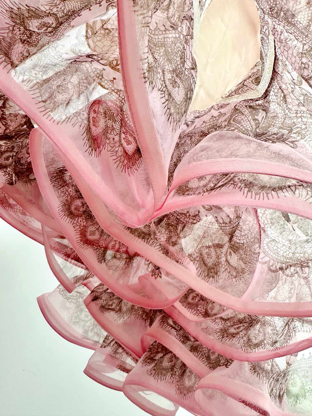 Zimmermann CRUSH Lace Print Tiered Silk Gown with Pearl & Crystal Straps