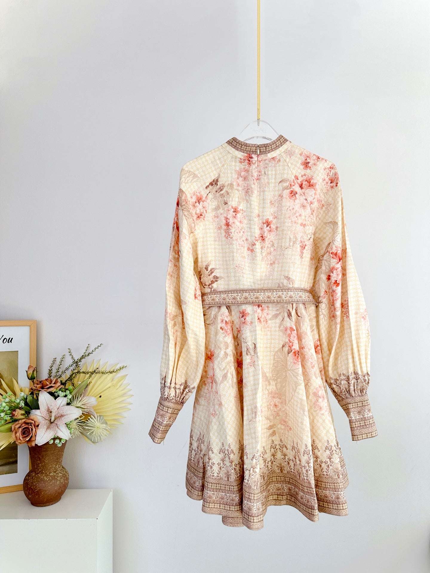 Zimmermann ILLUMINATE Linen Mini Dress with Botanical Print and Belt