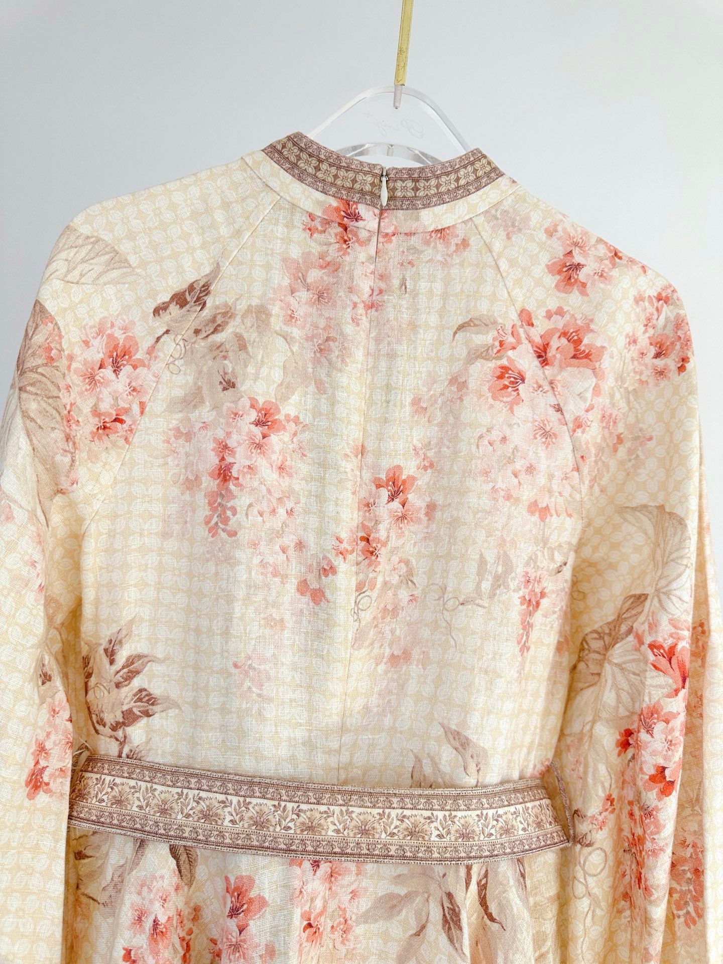 Zimmermann ILLUMINATE Linen Mini Dress with Botanical Print and Belt