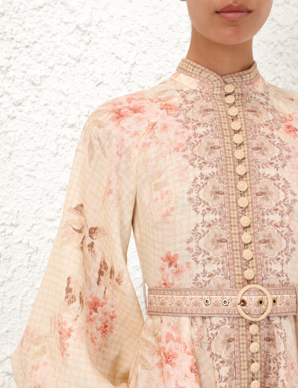 Zimmermann ILLUMINATE Linen Mini Dress with Botanical Print and Belt