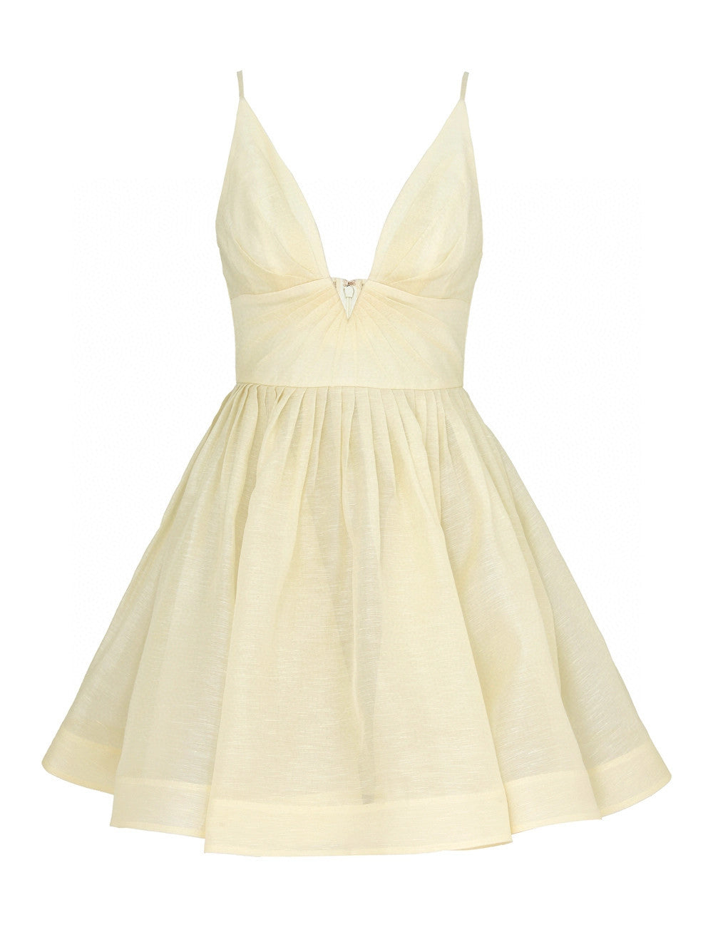 Zimmermann Illuminate V-Neck Linen-Silk Mini Dress with Structured Bodice