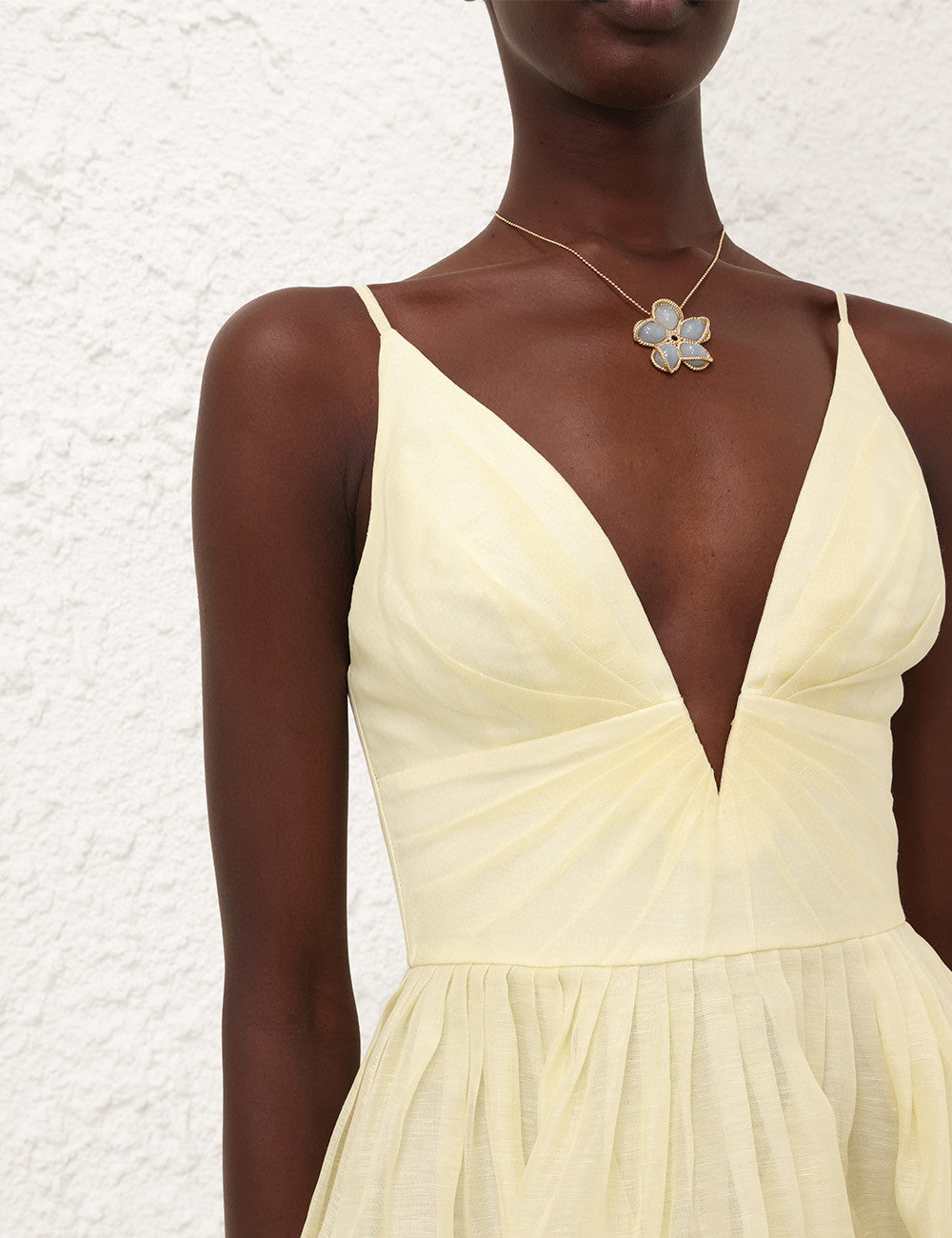 Zimmermann Illuminate V-Neck Linen-Silk Mini Dress with Structured Bodice