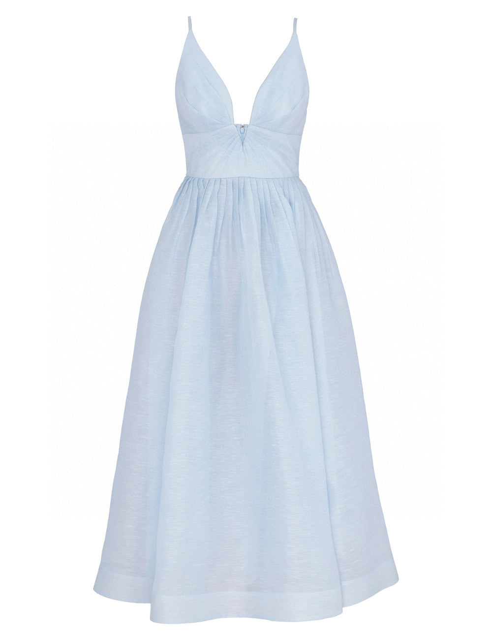 Zimmermann Illuminate V-Neck Midi Dress in Silk-Linen Organza