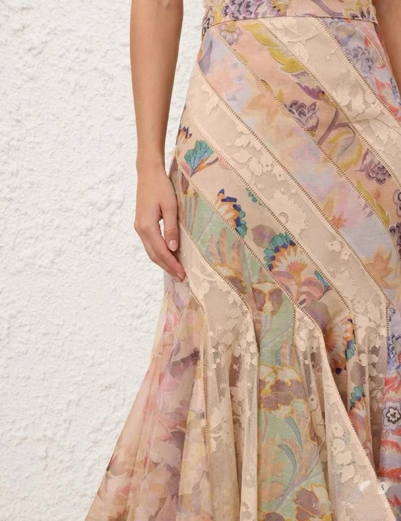Zimmermann Patchwork Lace-Trimmed Floral Maxi Dress
