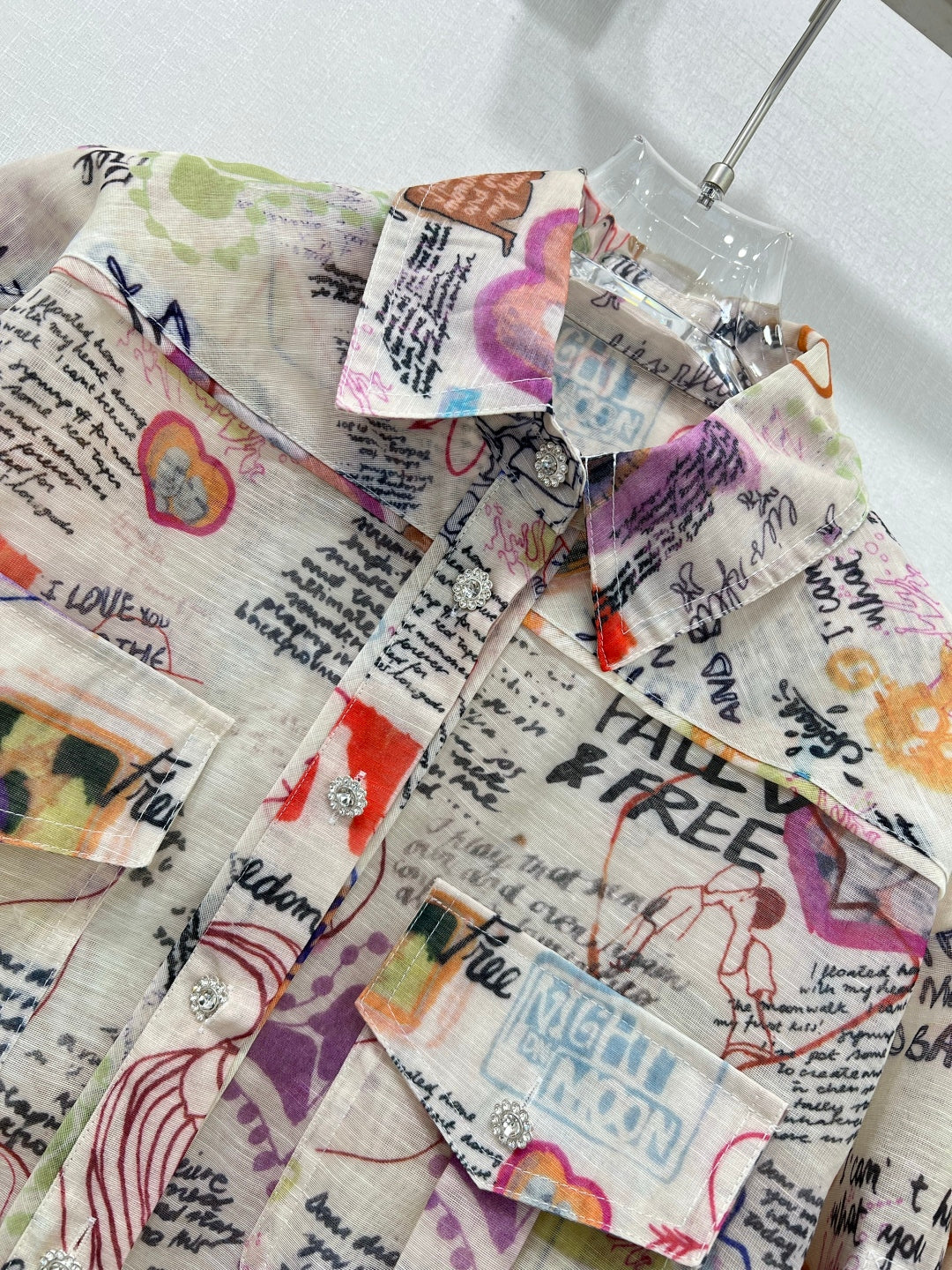 Zimmermann Graffiti Print Cotton Shirt & Embellished Shorts Set