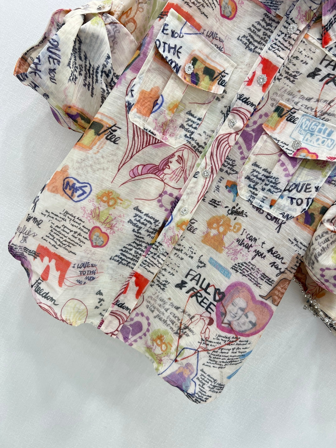 Zimmermann Graffiti Print Cotton Shirt & Embellished Shorts Set